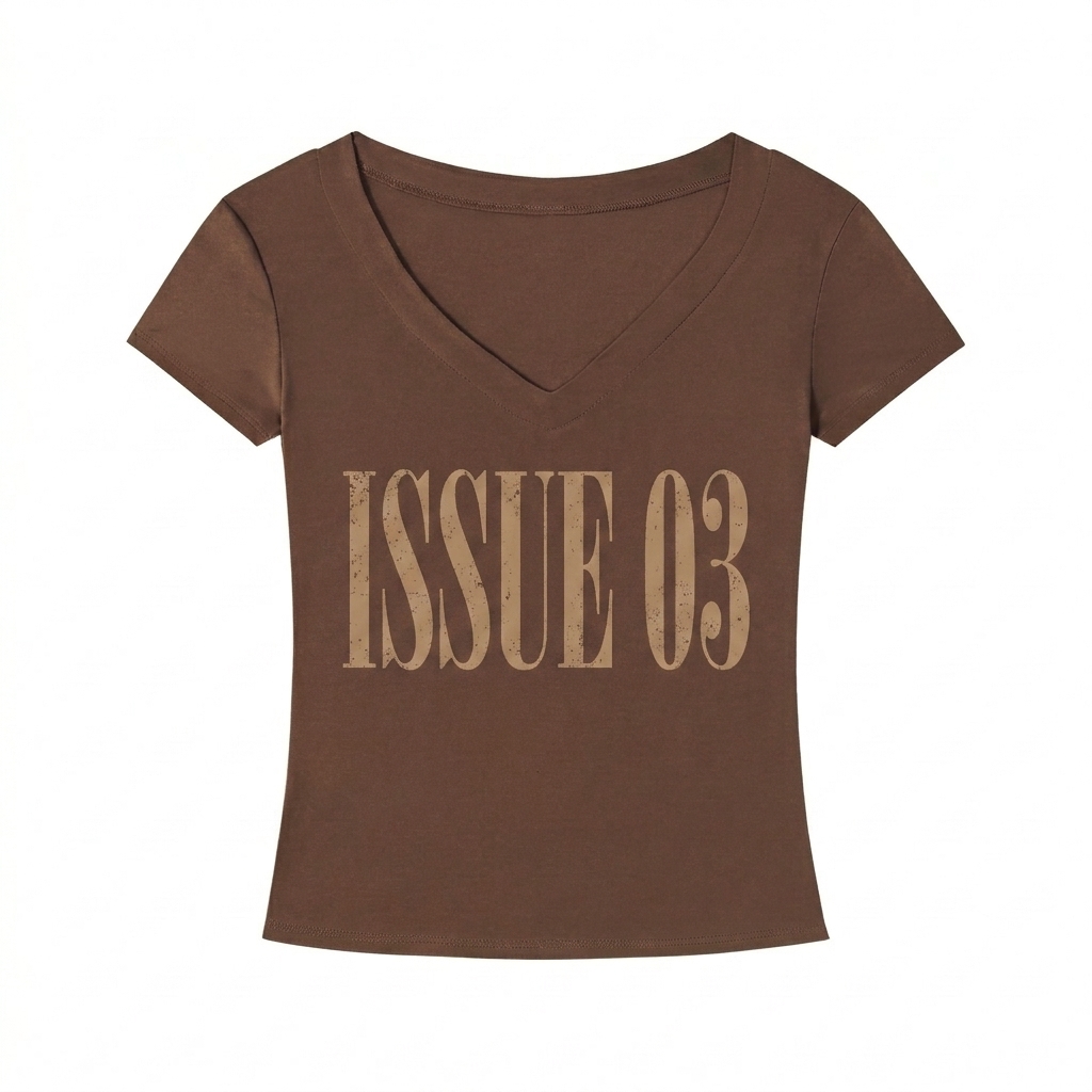 Custom Custom Slim Fit V-Neck T-Shirt design direction 3: Vintage Editorial Typography featuring the ISSUE 03 wordmark