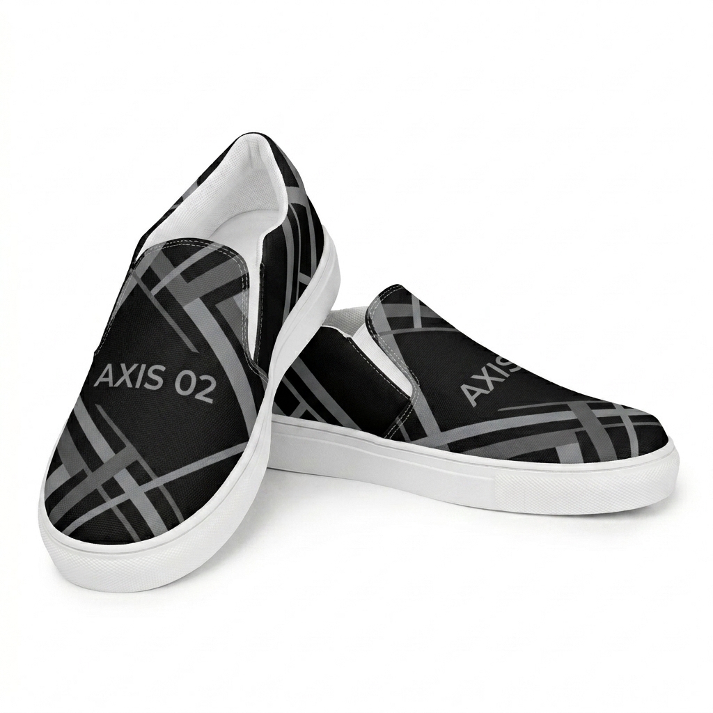 Custom Custom Slip-On Canvas Shoes design direction 3: Abstract Geometric Pattern featuring the AXIS 02 wordmark