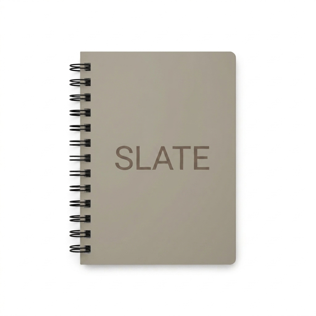 Custom Custom Spiral Bound Journal design direction 1: Minimalist Wordmark featuring the SLATE wordmark