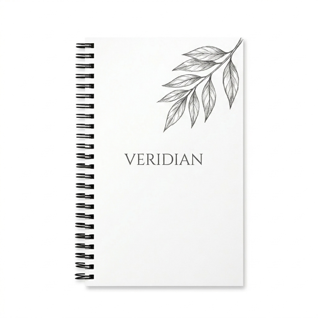 Custom Custom Spiral Notebook design direction 3: Hand-Drawn Botanical Sketch featuring the VERIDIAN wordmark