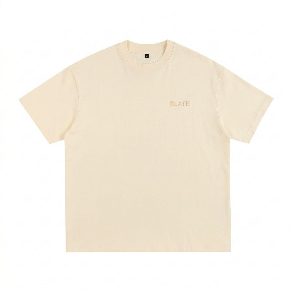 Custom Custom Splatter T-Shirt design direction 1: Tonal Luxe Wordmark featuring the SLATE wordmark