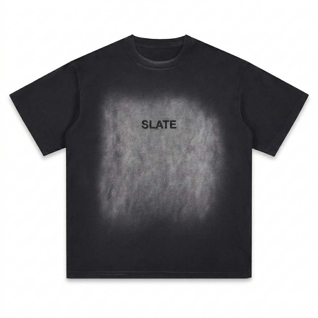 Custom Square Patch T-Shirt design direction 1: Tonal Minimalist Wordmark featuring the SLATE wordmark