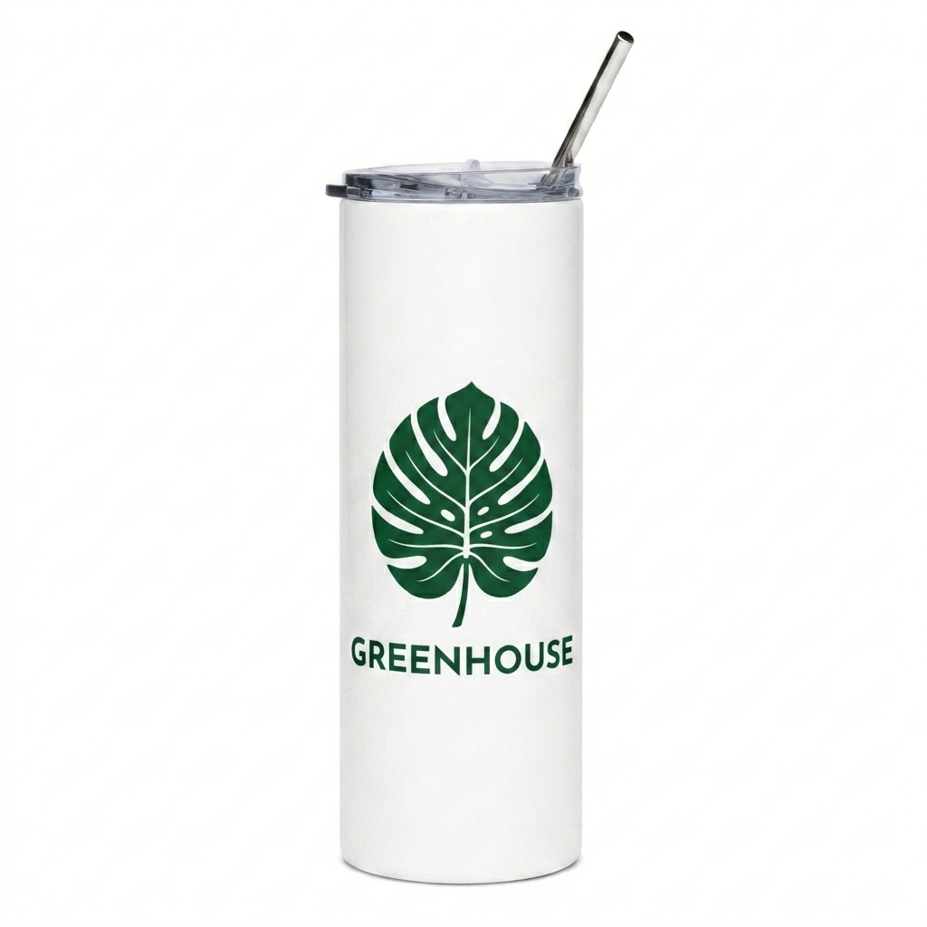Custom Custom Stainless Steel Tumbler design direction 2: Bold Botanical Graphic featuring the GREENHOUSE wordmark