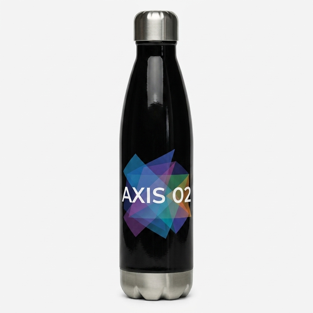 Custom Stainless Steel Water Bottle design direction 3: Geometric Typography Experiment featuring the AXIS 02 wordmark
