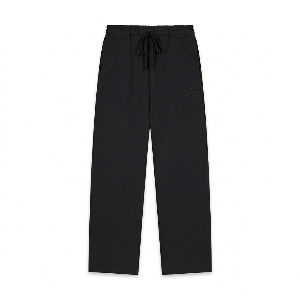 Custom Straight-Leg Sweatpants design direction 1: Tonal Minimalist Wordmark featuring the SLATE wordmark