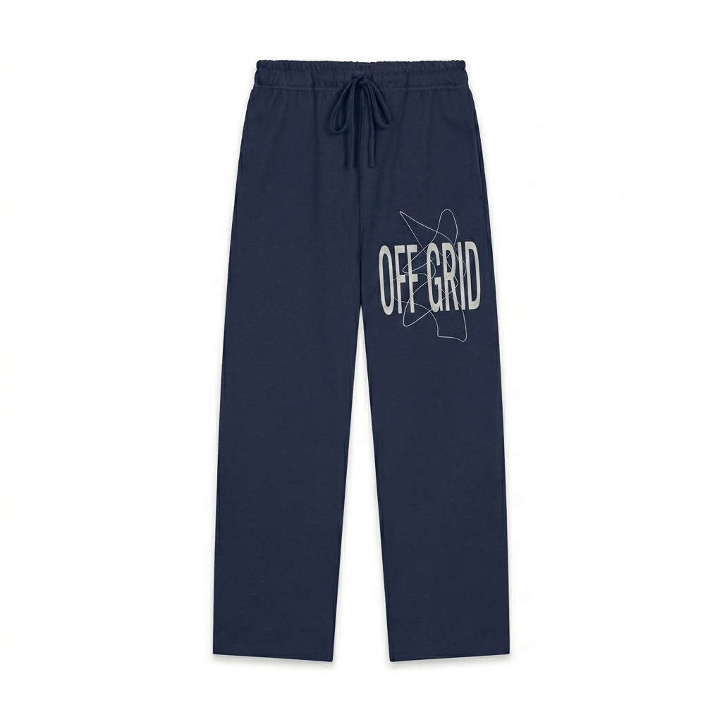 Custom Straight-Leg Sweatpants design direction 3: Typography Experiment with Line Art featuring the OFF GRID wordmark