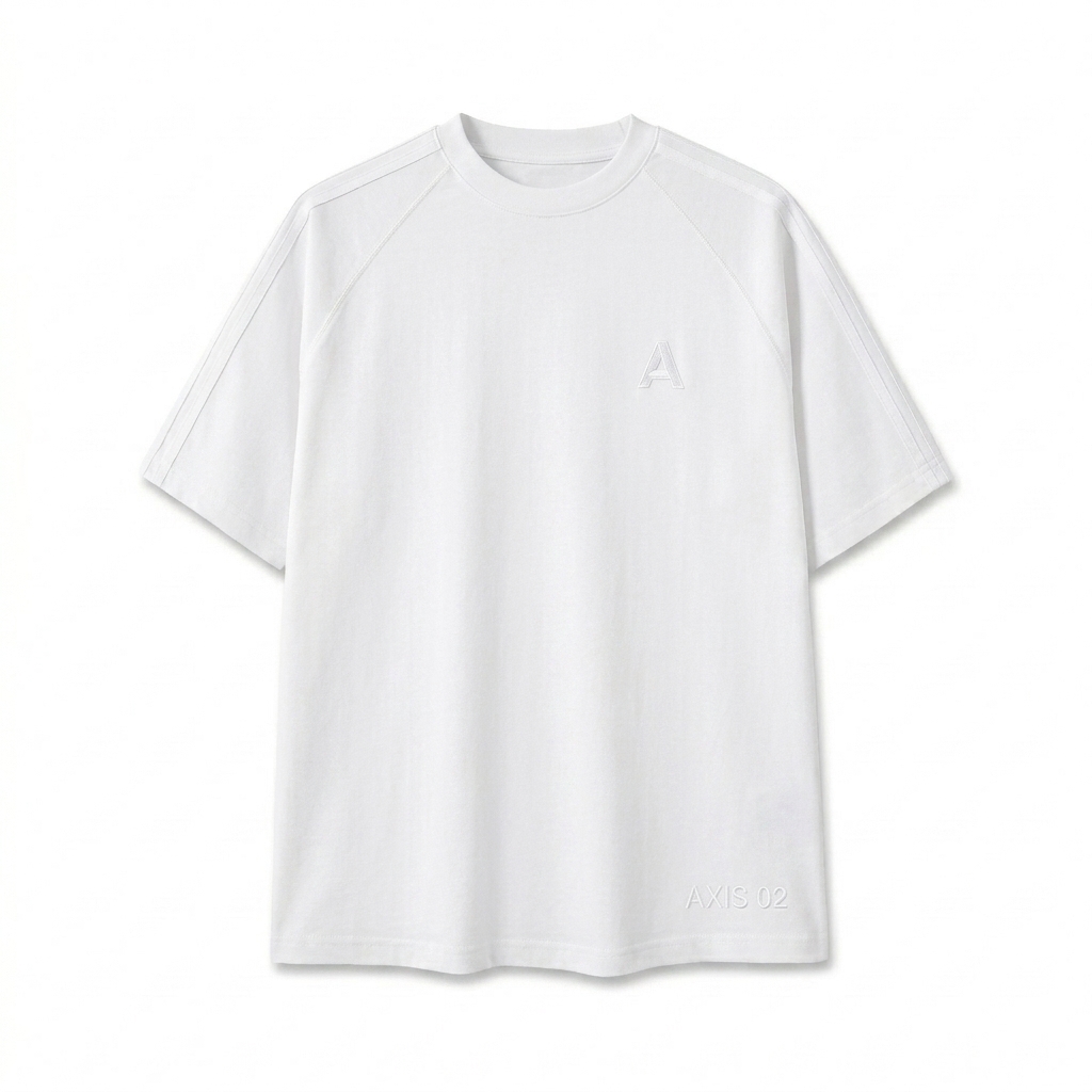Custom Custom Striped Contrast Stitch T-Shirt design direction 2: Minimalist Emblem featuring the AXIS 02 wordmark