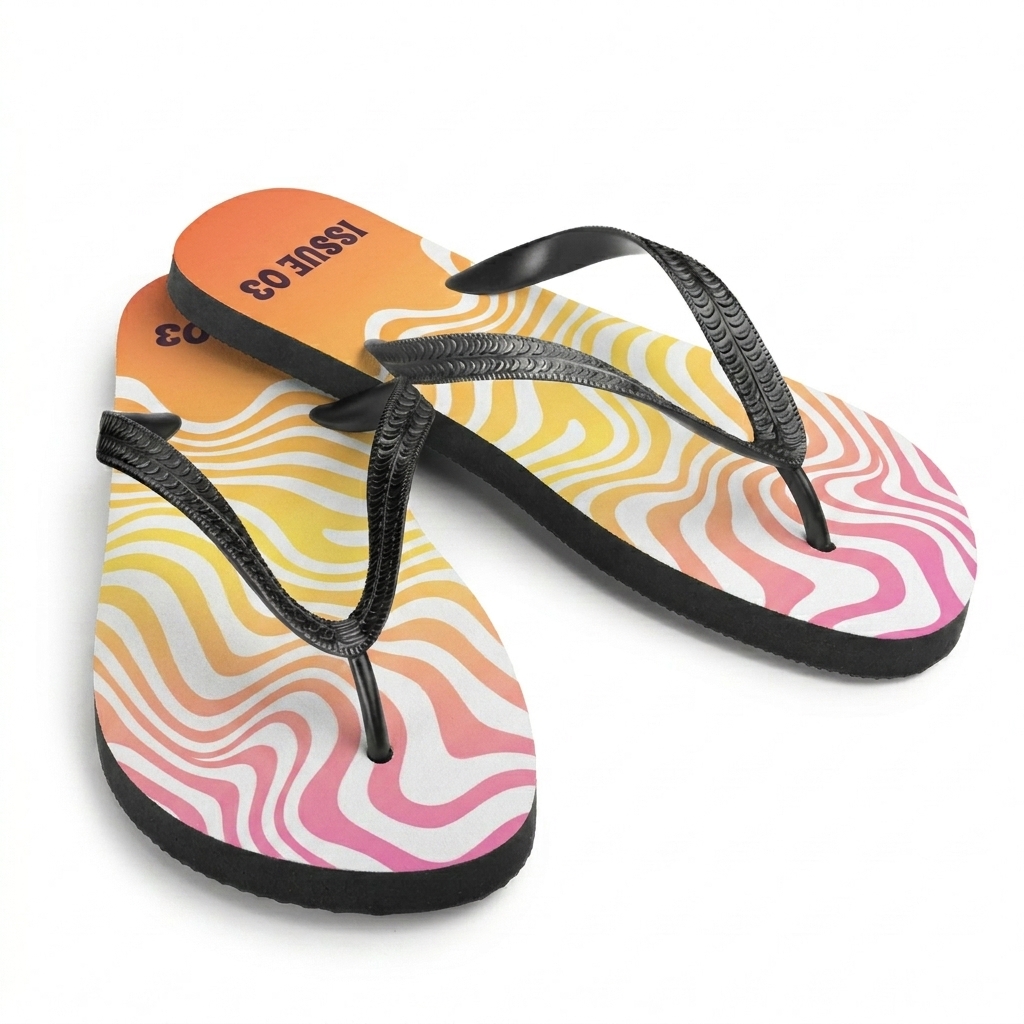 Custom Custom Sublimation Flip Flops design direction 3: Retro Wavy Pattern featuring the ISSUE 03 wordmark