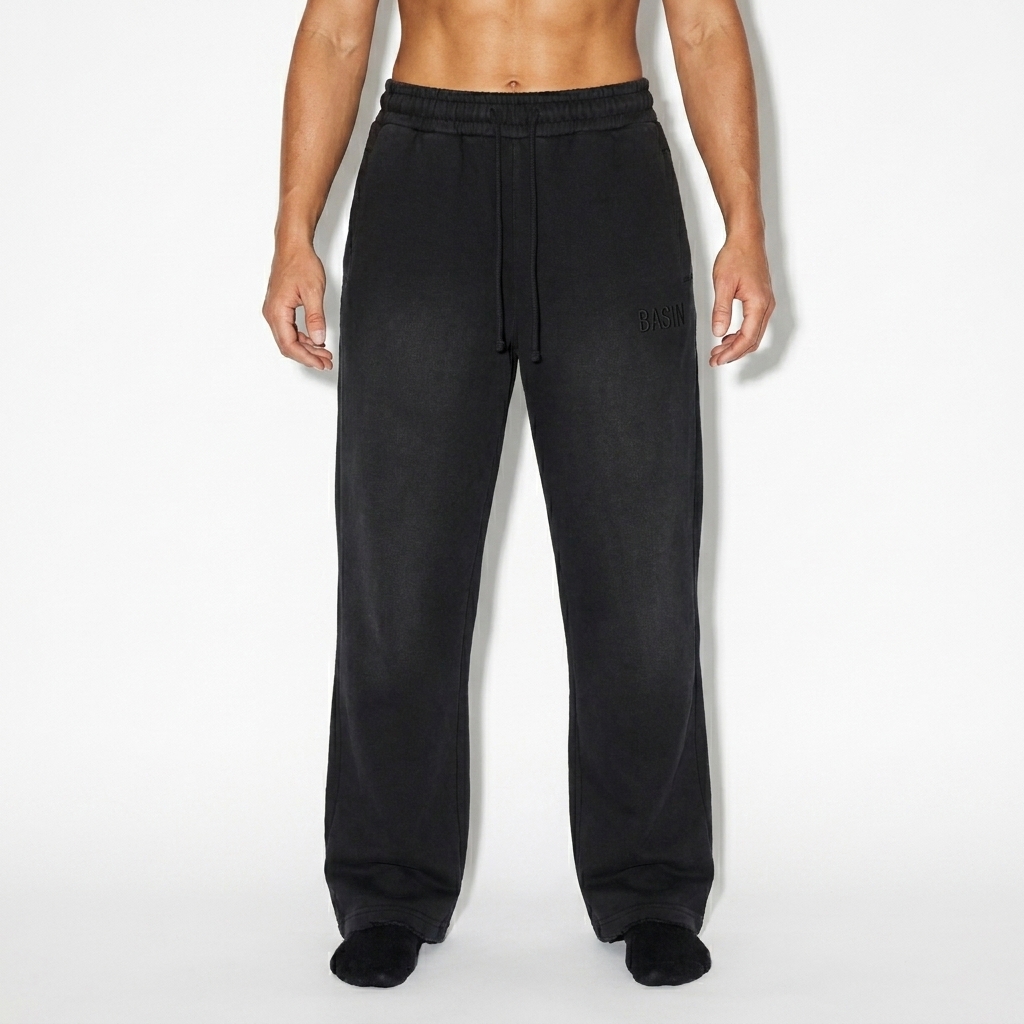 Sun Fade Straight-Leg Sweatpants worn by a athletic muscular Australian female fashion influencer, downtown streetwear styling, studio lookbook — custom sun fade straight-leg sweatpants