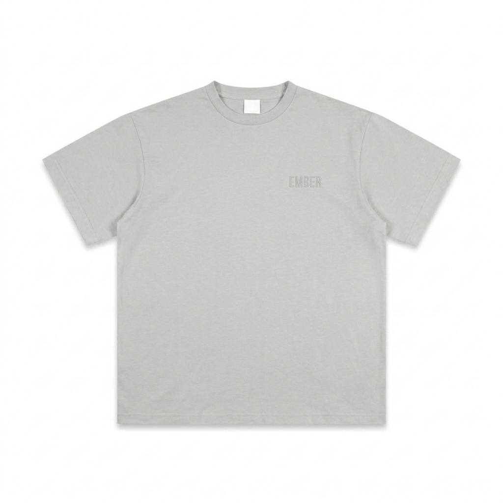 Custom Custom Sun Fade T-Shirt design direction 1: Tonal Minimalist Wordmark featuring the EMBER wordmark