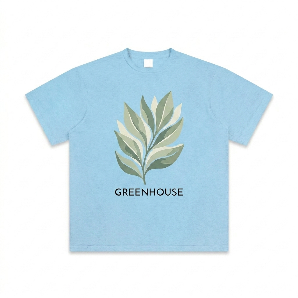 Custom Custom Sun Fade T-Shirt design direction 2: Botanical Illustration featuring the GREENHOUSE wordmark