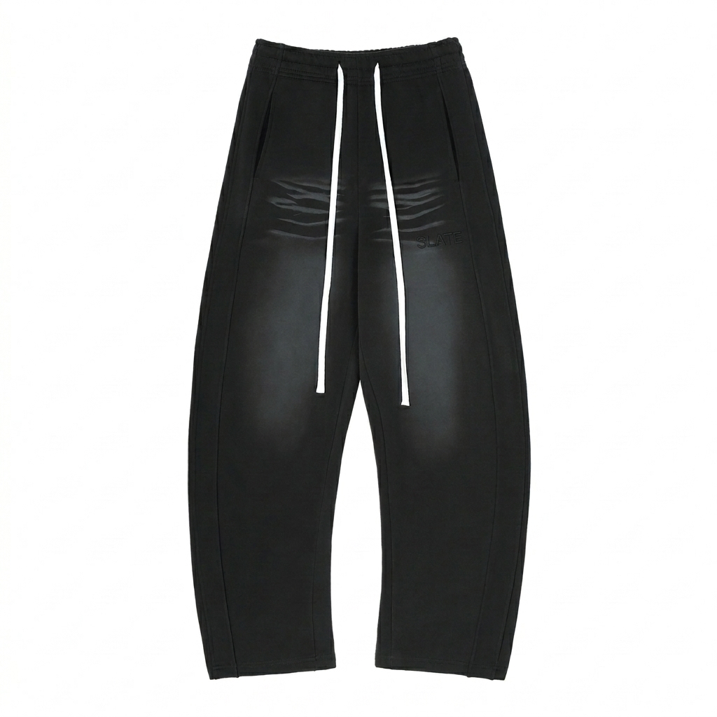 Custom Sunfade Fleece Sweatpants design direction 1: Tonal Minimalist Wordmark featuring the SLATE wordmark