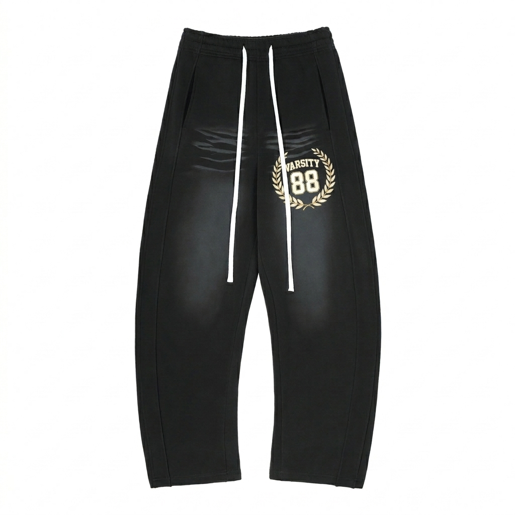 Custom Sunfade Fleece Sweatpants design direction 3: Retro Collegiate Emblem featuring the VARSITY 88 wordmark