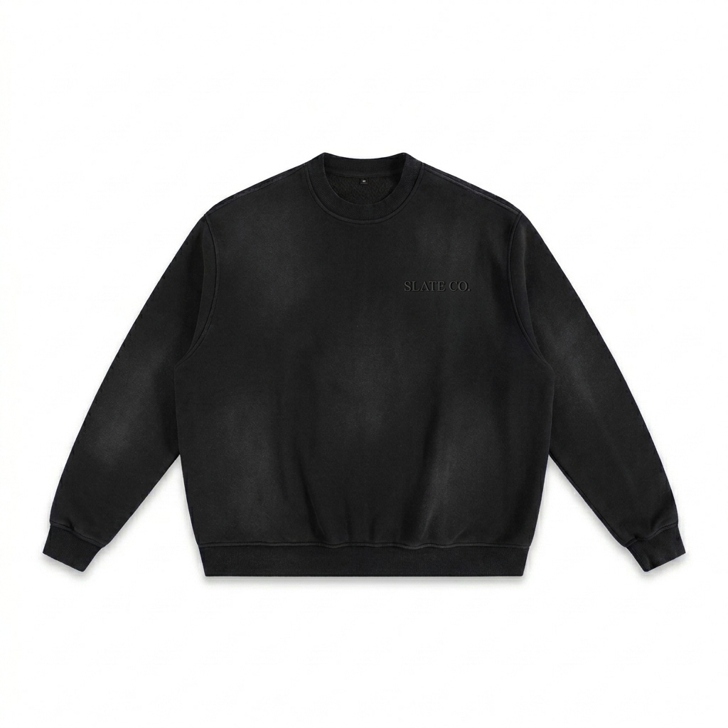 Custom Sunfade Fleeced Sweatshirt design direction 1: Tonal Heritage Wordmark featuring the SLATE CO. wordmark