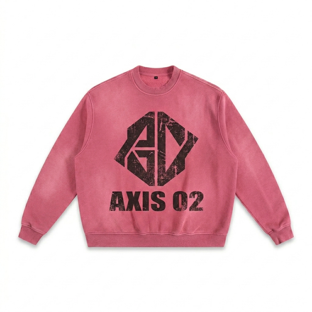 Custom Sunfade Fleeced Sweatshirt design direction 2: Abstract Geometric Print featuring the AXIS 02 wordmark