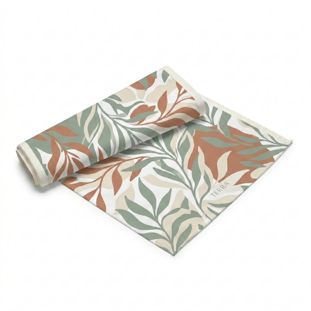 Custom Custom Table Runner design direction 1: Abstract Botanical Print featuring the TERRA wordmark