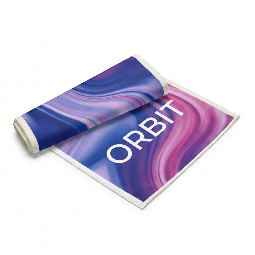 Custom Custom Table Runner design direction 3: Vibrant Abstract Swirls featuring the ORBIT wordmark