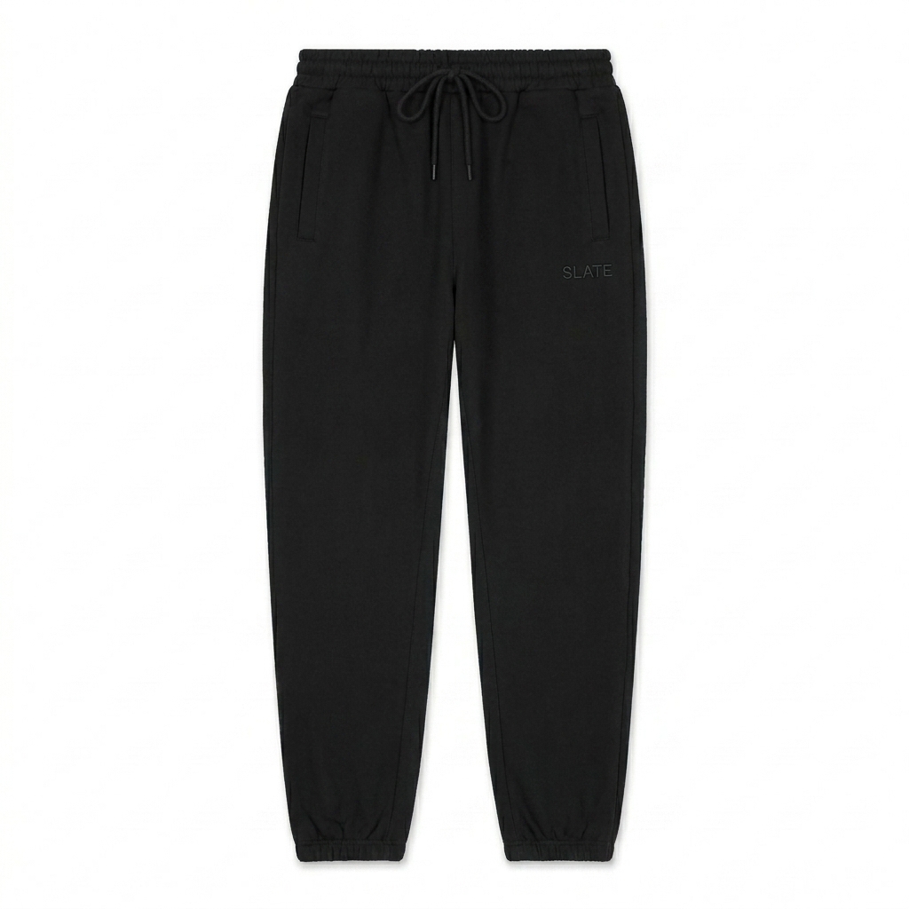 Custom Custom Tapered Joggers design direction 1: Tonal Minimalist Wordmark featuring the SLATE wordmark