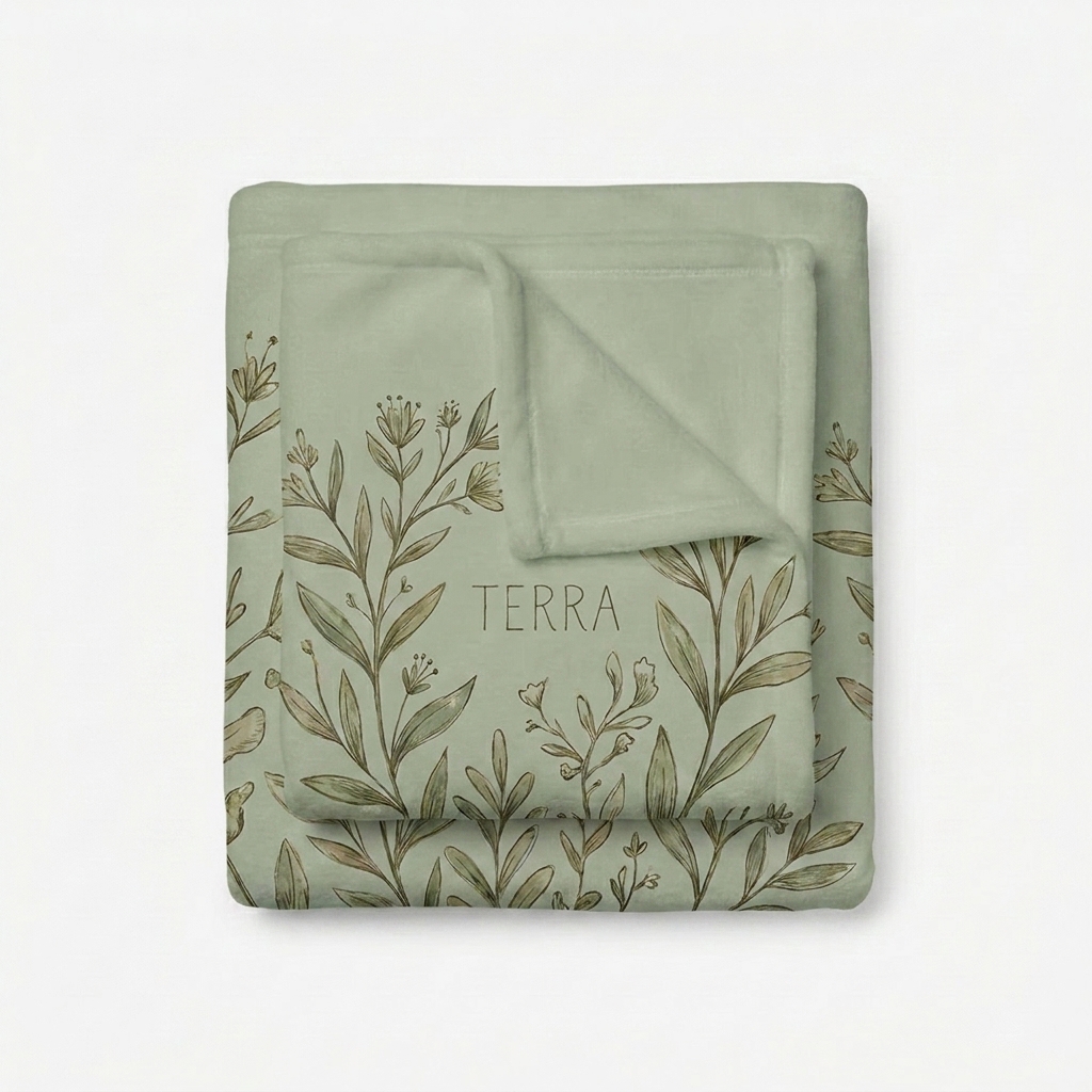 Custom Custom Throw Blanket design direction 3: Hand-drawn Botanical Illustration featuring the TERRA wordmark