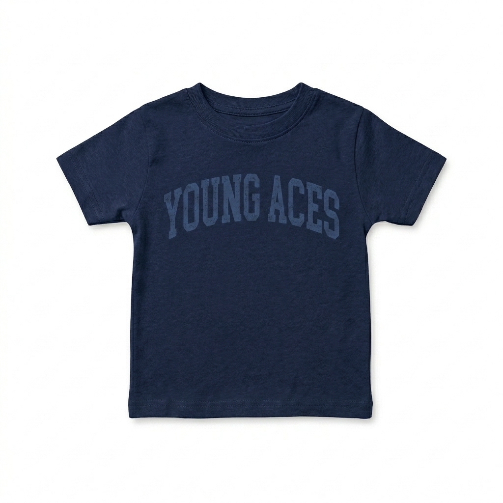 Custom Toddler Jersey T-Shirt design direction 1: Retro Collegiate Wordmark featuring the YOUNG ACES wordmark
