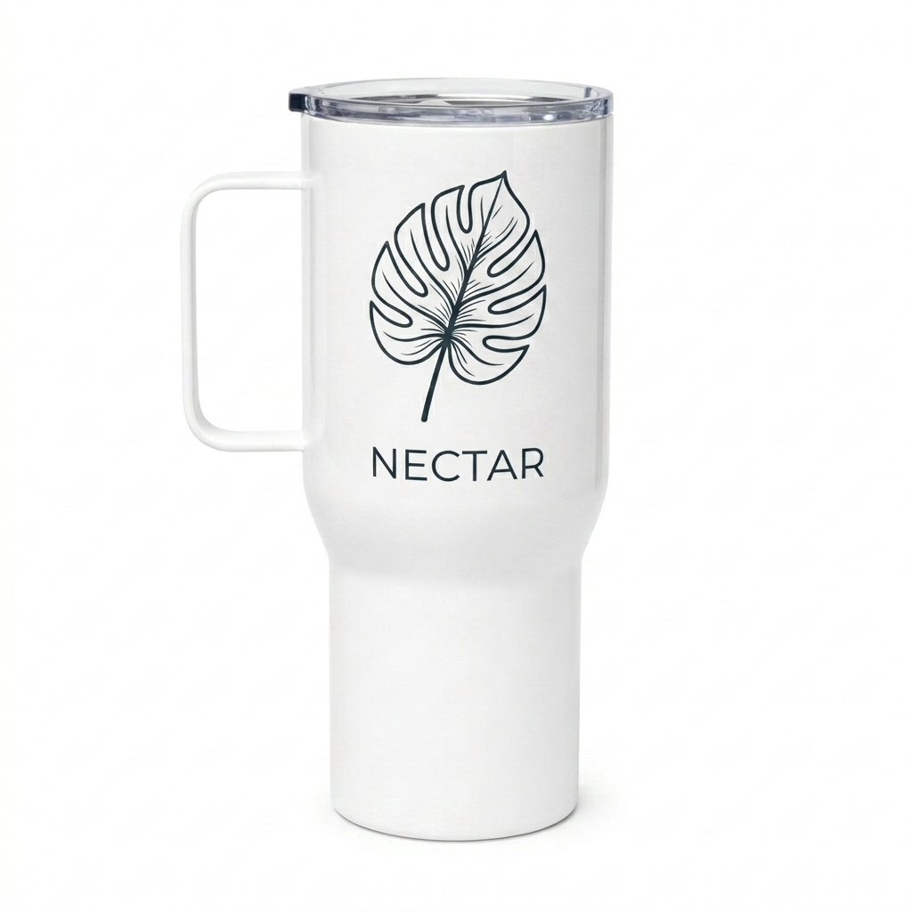 Custom Custom Travel Mug with Handle design direction 1: Minimalist Botanical featuring the NECTAR wordmark