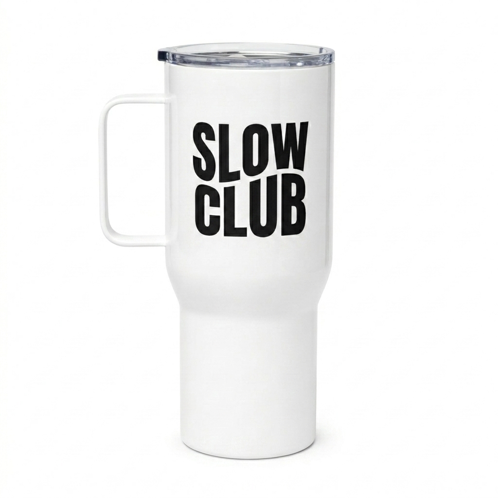 Custom Custom Travel Mug with Handle design direction 2: Typography Experiment featuring the SLOW CLUB wordmark