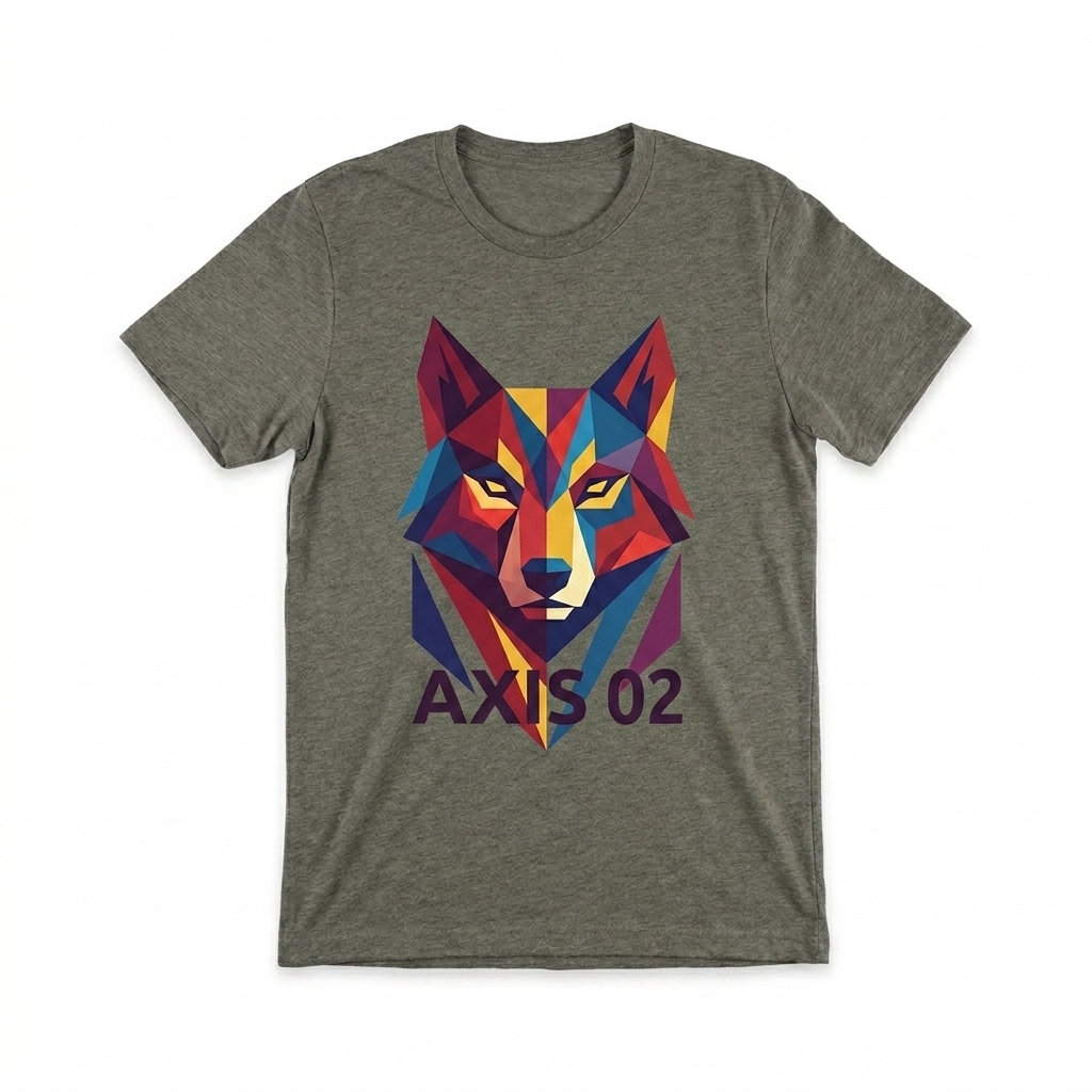 Custom Tri-Blend T-Shirt design direction 2: Bold Abstract Graphic featuring the AXIS 02 wordmark