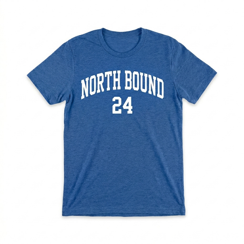 Custom Tri-Blend T-Shirt design direction 3: Retro Collegiate Emblem featuring the NORTH BOUND wordmark