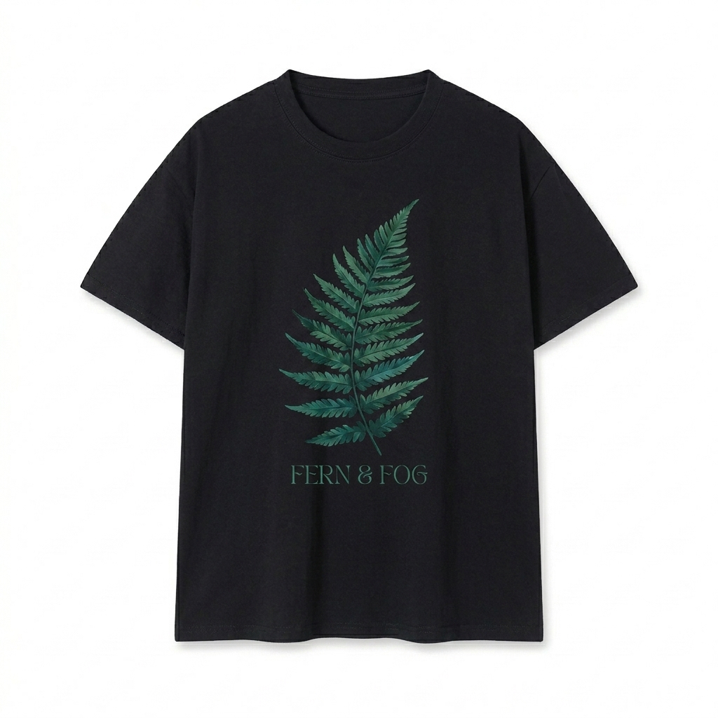 Custom Custom Unisex Crewneck T-Shirt design direction 2: Bold Graphic Illustration featuring the FERN & FOG wordmark