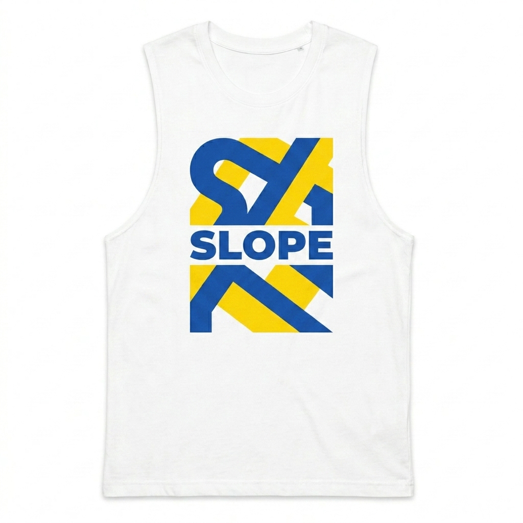 Custom Unisex Muscle Tank Top design direction 2: Bold Abstract Graphic featuring the SLOPE wordmark