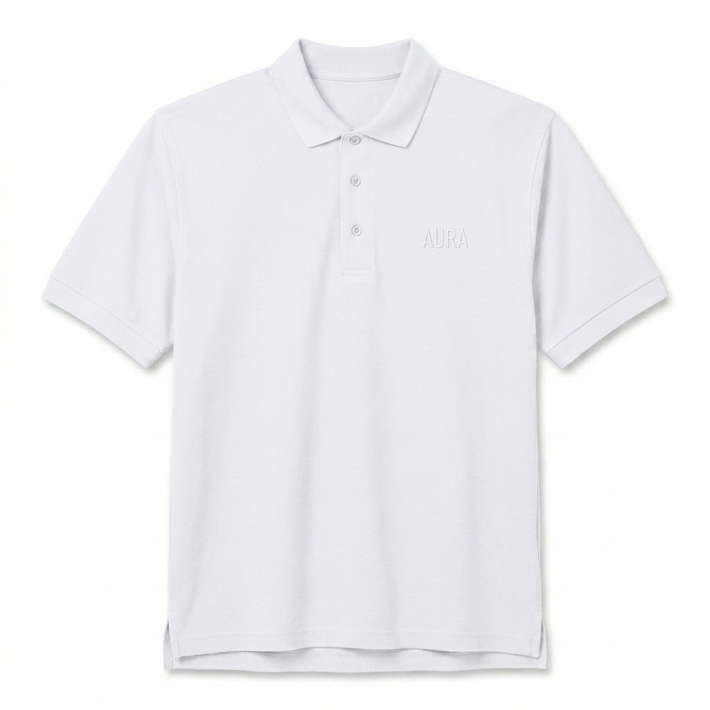 Custom Custom Unisex Pique Polo Shirt design direction 1: Tonal Minimalist Wordmark featuring the AURA wordmark