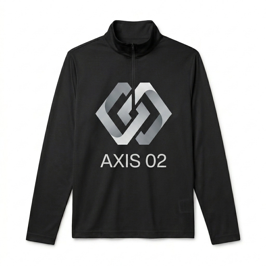 Custom Unisex Quarter Zip Pullover design direction 2: Abstract Geometric Graphic featuring the AXIS 02 wordmark