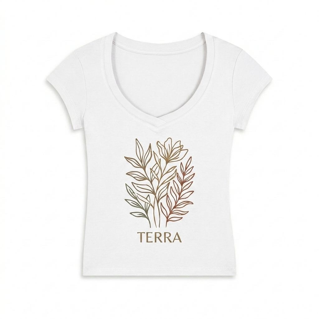 Custom Custom V-Neck Bodycon T-Shirt design direction 2: Botanical Graphic featuring the TERRA wordmark