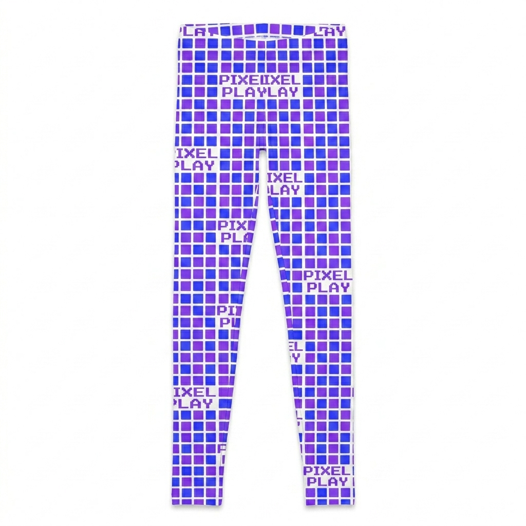 Custom Youth All-Over Print Leggings design direction 3: Retro Pixel Grid featuring the PIXEL PLAY wordmark