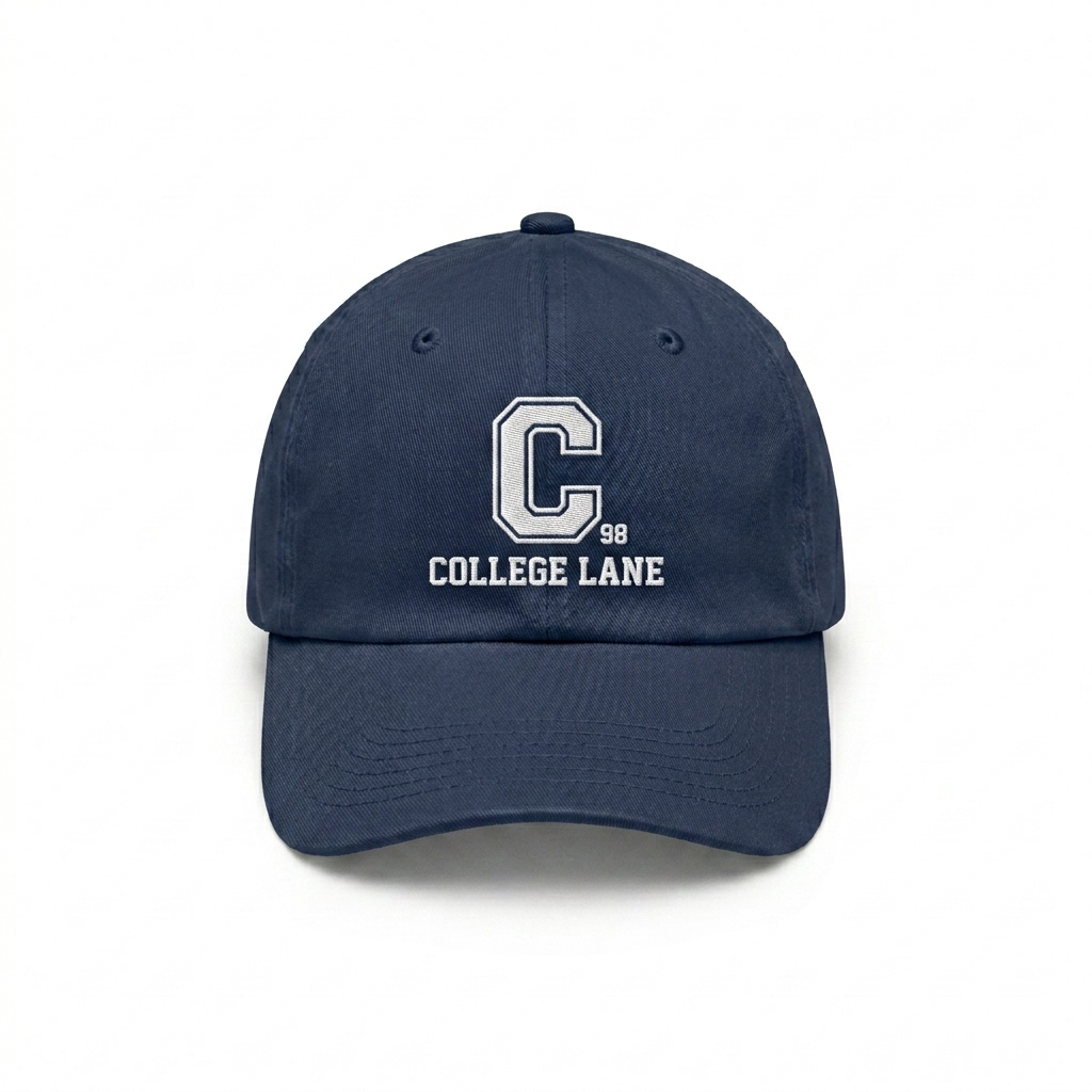 Custom Youth Baseball Cap design direction 2: Retro Collegiate Initial featuring the COLLEGE LANE wordmark