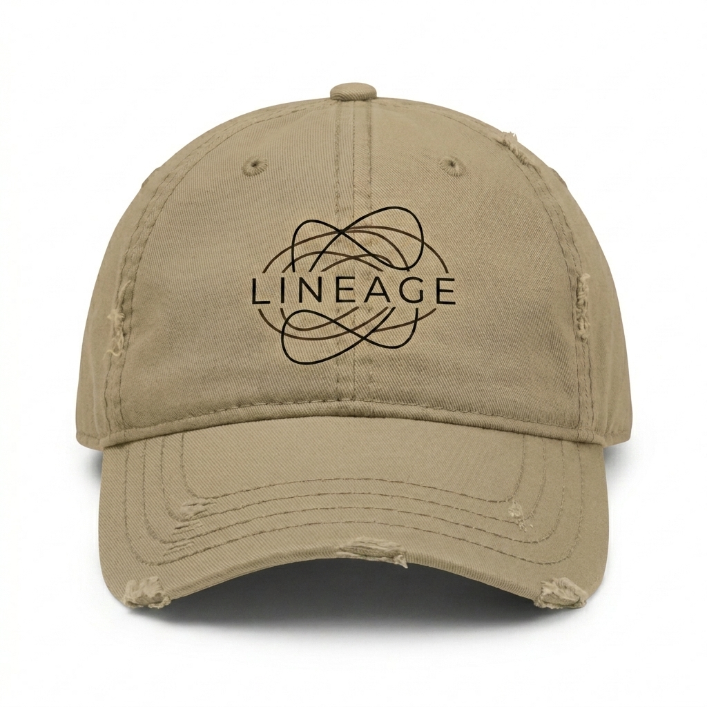 Custom Distressed Dad Hat design direction 3: Abstract Line Art Print featuring the LINEAGE wordmark