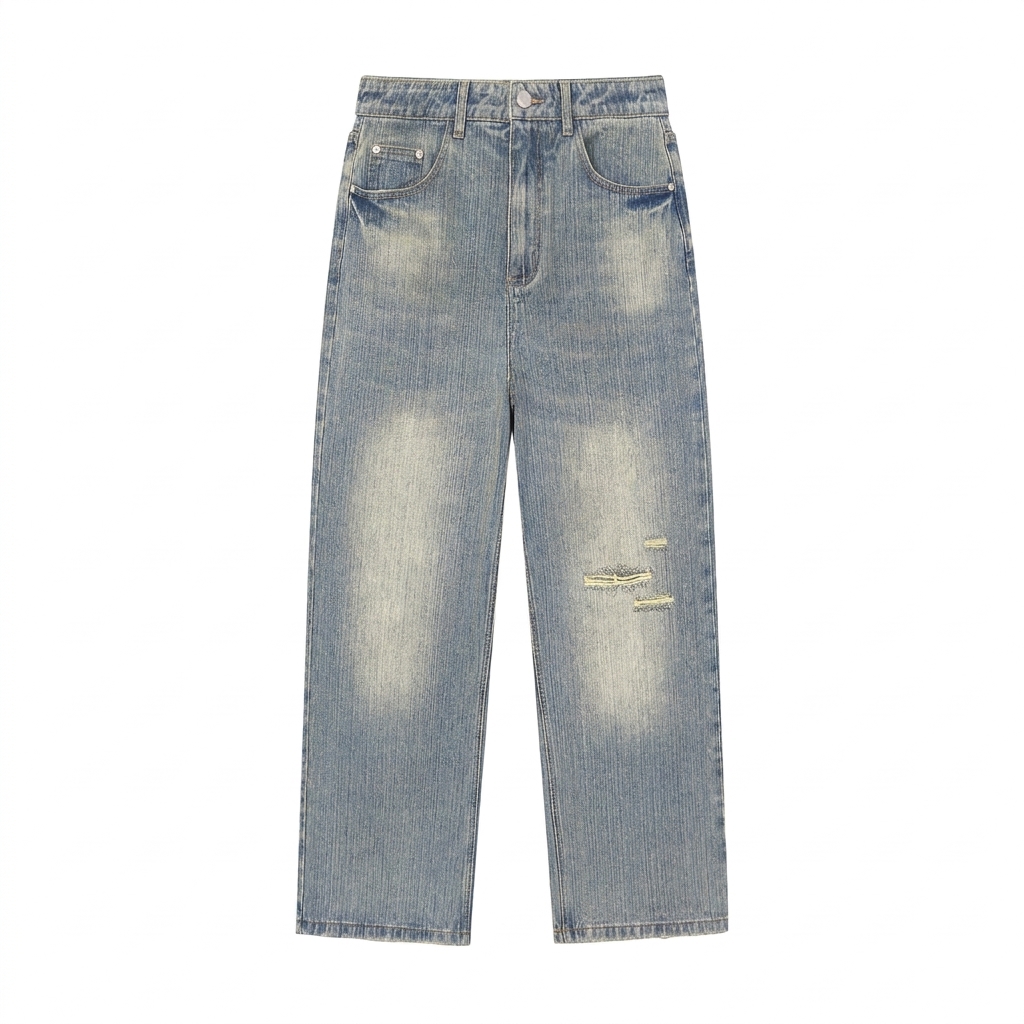 Custom Distressed Vintage Wash Denim Jeans — Pants