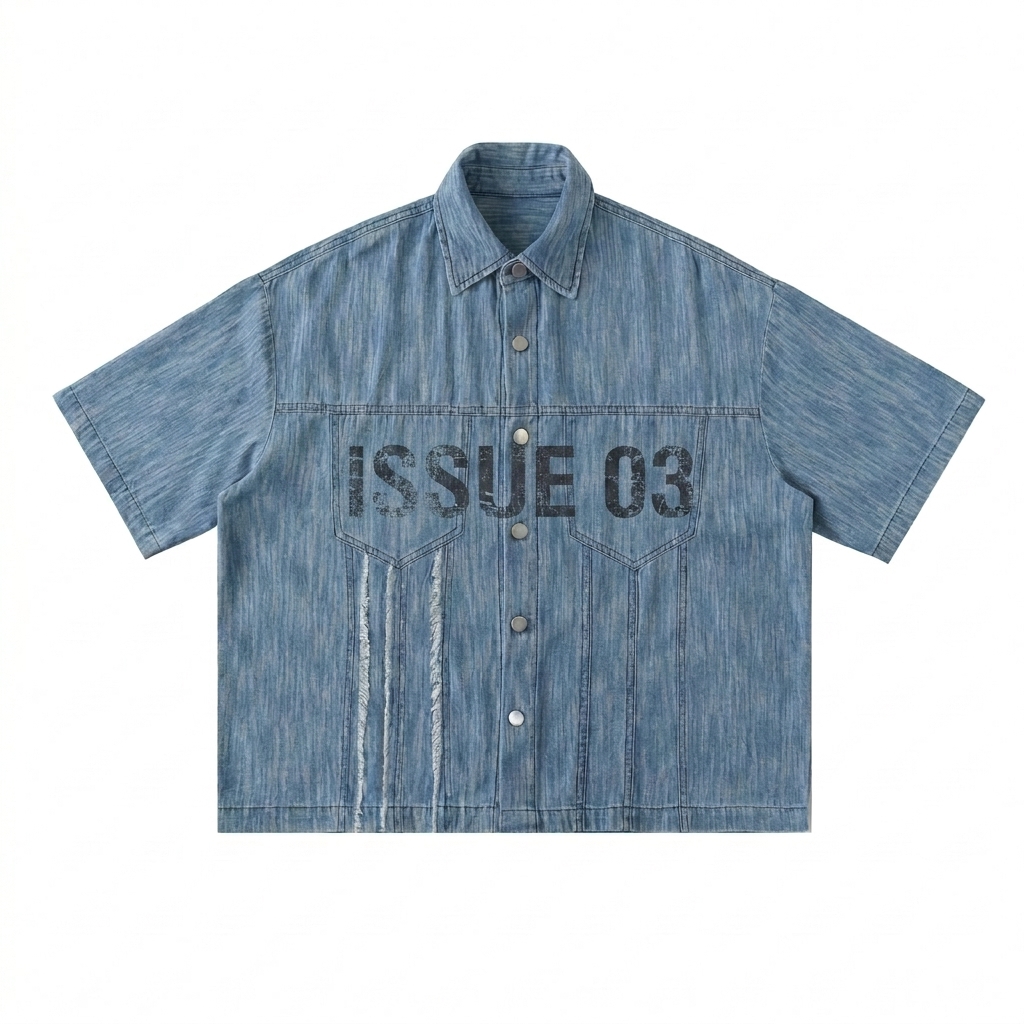 Custom Distressed Wash Short-Sleeve Shirt design direction 3: Post-Punk DIY Typography featuring the ISSUE 03 wordmark