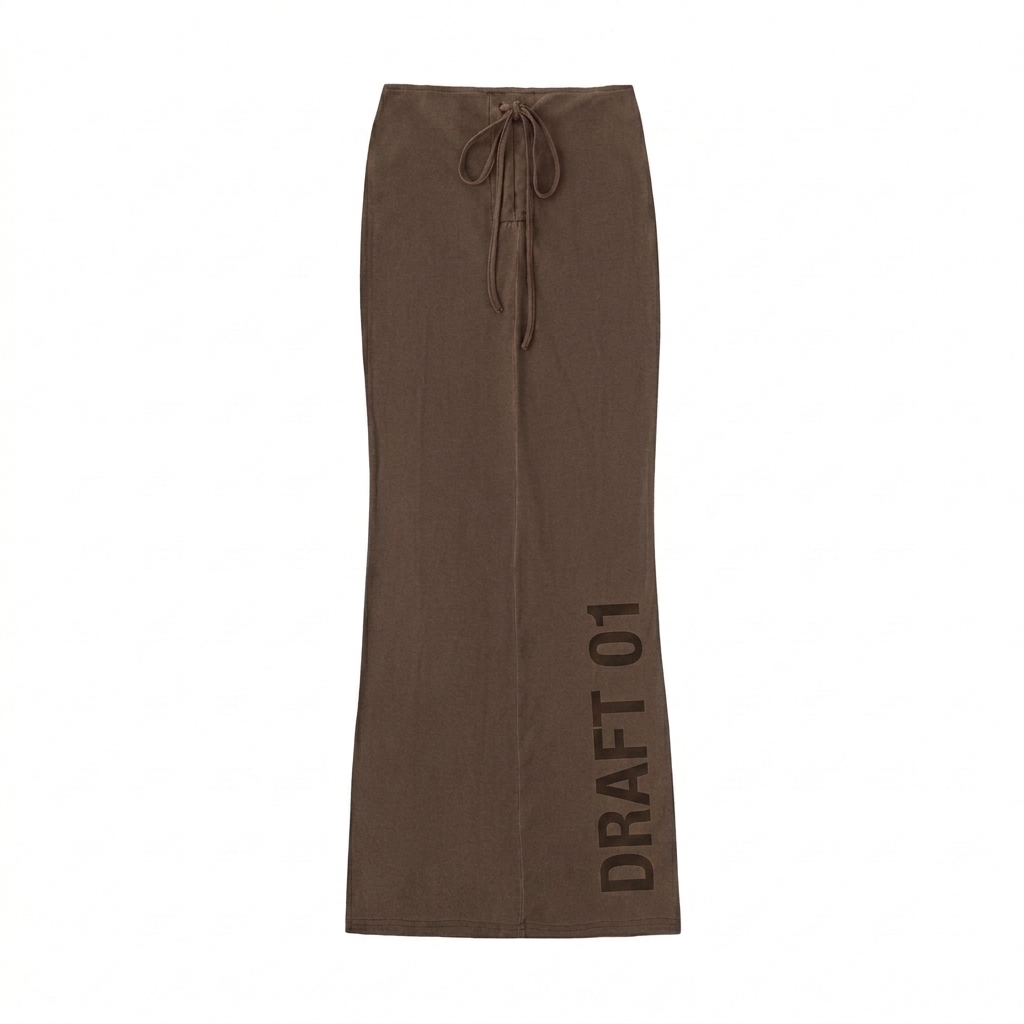 Custom Dyed Washed Maxi Skirt design direction 3: Modern Typographic Experiment featuring the DRAFT 01 wordmark