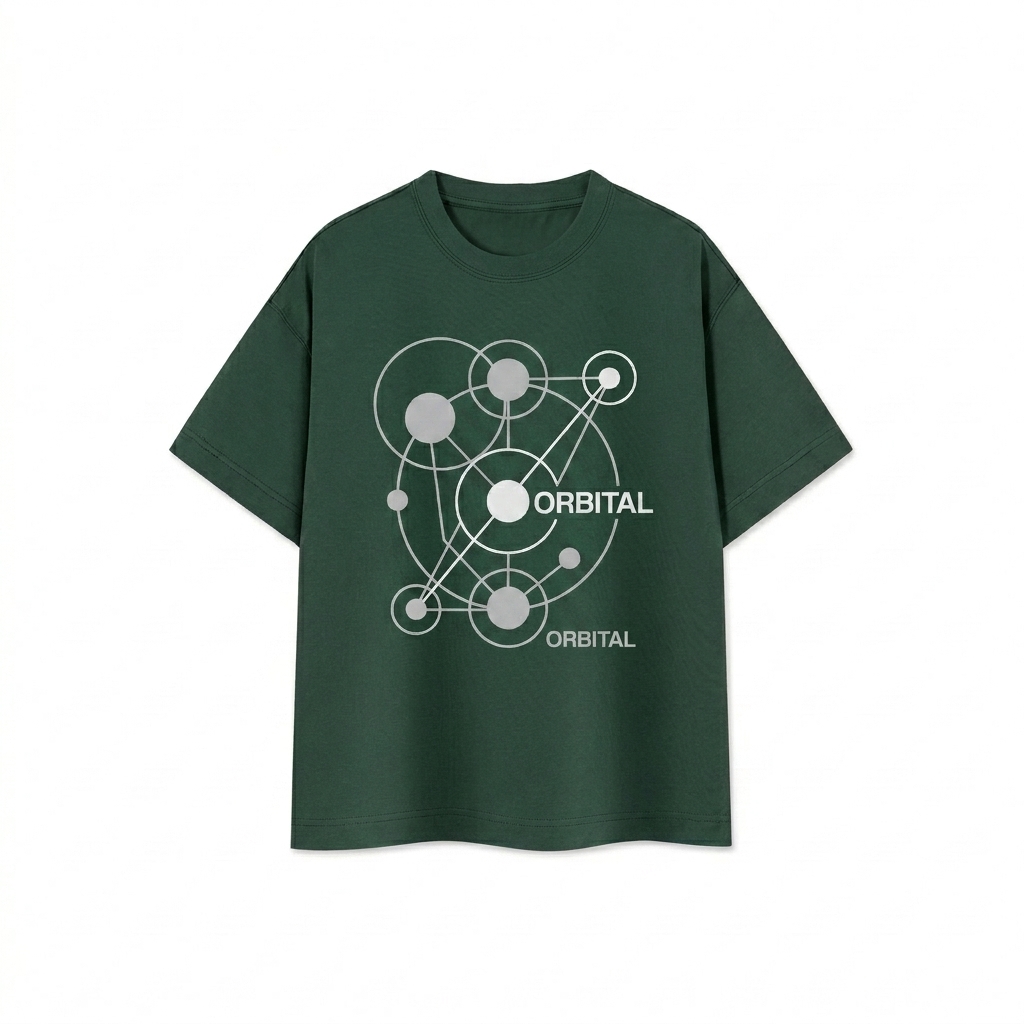Custom Essential Cotton Boxy T-Shirt design direction 2: Abstract Geometric Graphic featuring the ORBITAL wordmark