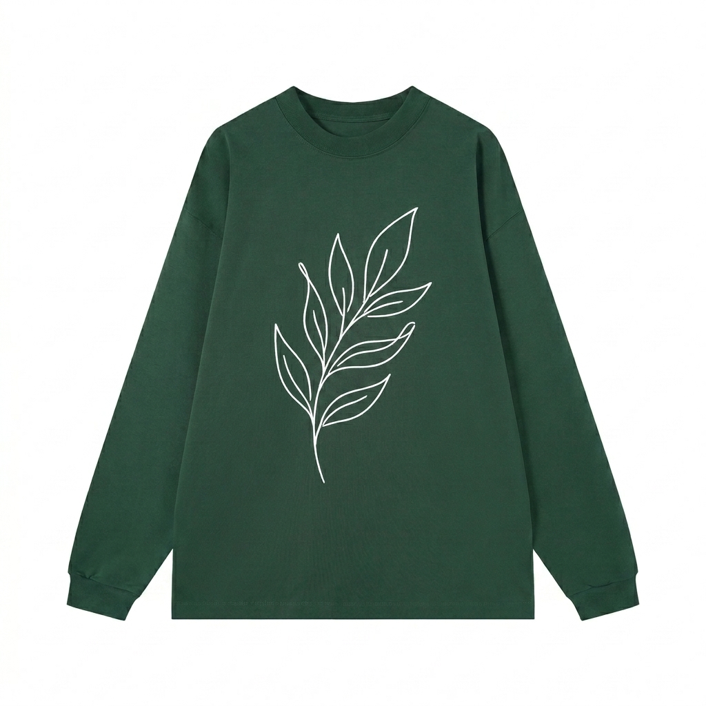 Custom Essential Cotton Long Sleeve T-Shirt design direction 2: Botanical Line Art featuring the FIELD GUIDE wordmark
