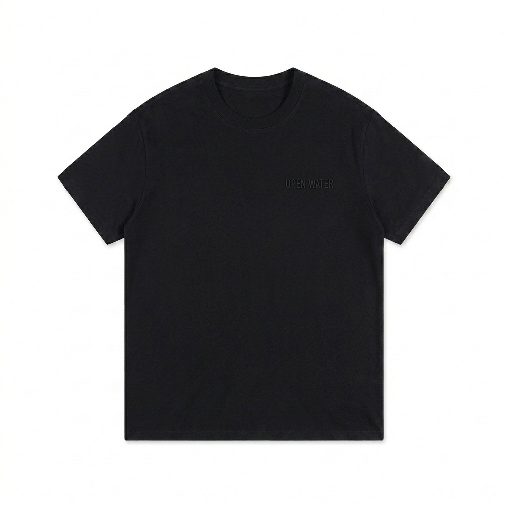 Custom Essential Cotton T-Shirt design direction 1: Tonal Minimalist Wordmark featuring the OPEN WATER wordmark