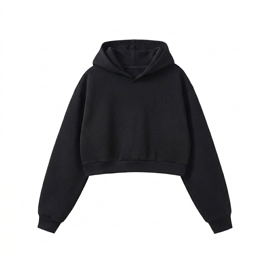 Custom Essential Cropped Hoodie design direction 1: Tonal Luxury Wordmark featuring the ORBIT wordmark