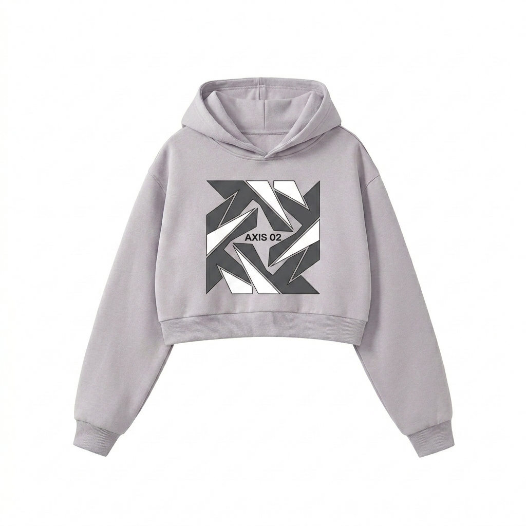 Custom Essential Cropped Hoodie design direction 2: Abstract Geometric Graphic featuring the AXIS 02 wordmark