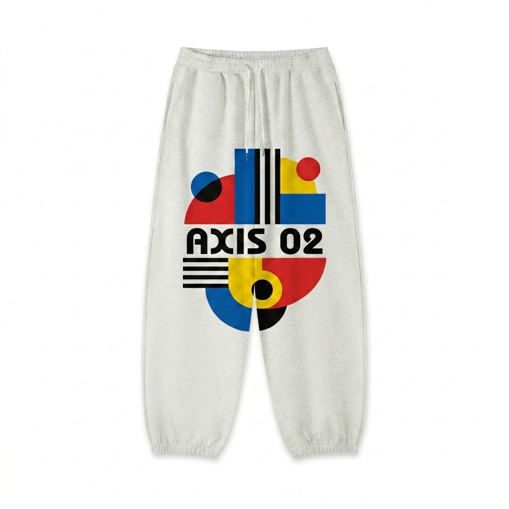 Custom Essential Jogger Sweatpants design direction 2: Geometric Graphic featuring the AXIS 02 wordmark