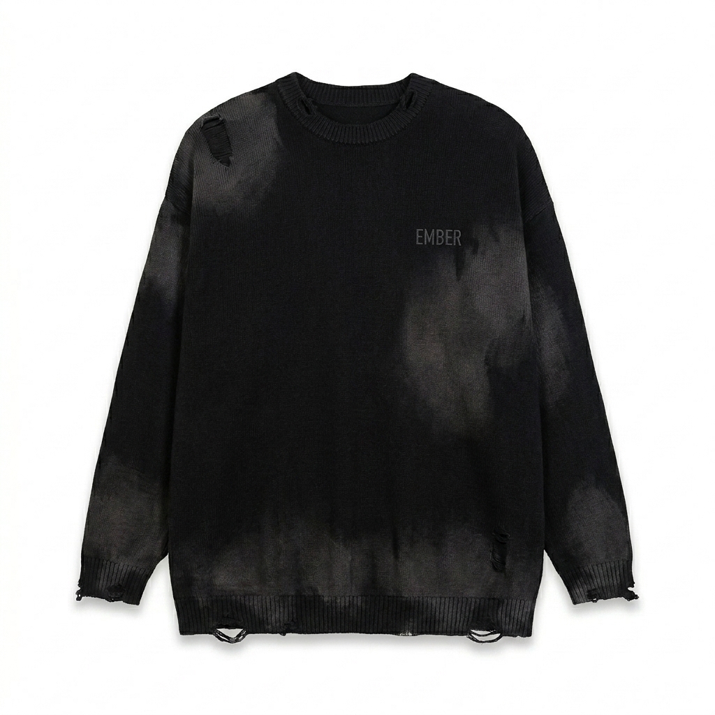 Custom Faded Distressed Crewneck Sweater design direction 1: Tonal Streetwear Wordmark featuring the EMBER wordmark