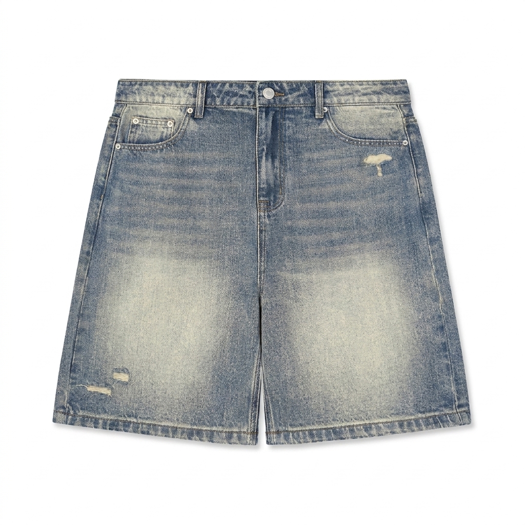 Custom Faded Distressed Denim Shorts — Shorts