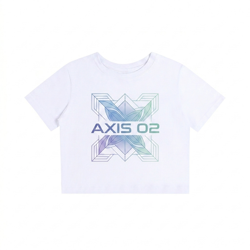 Custom Fitted Crop Cotton T-Shirt design direction 2: Bold Abstract Graphic featuring the AXIS 02 wordmark