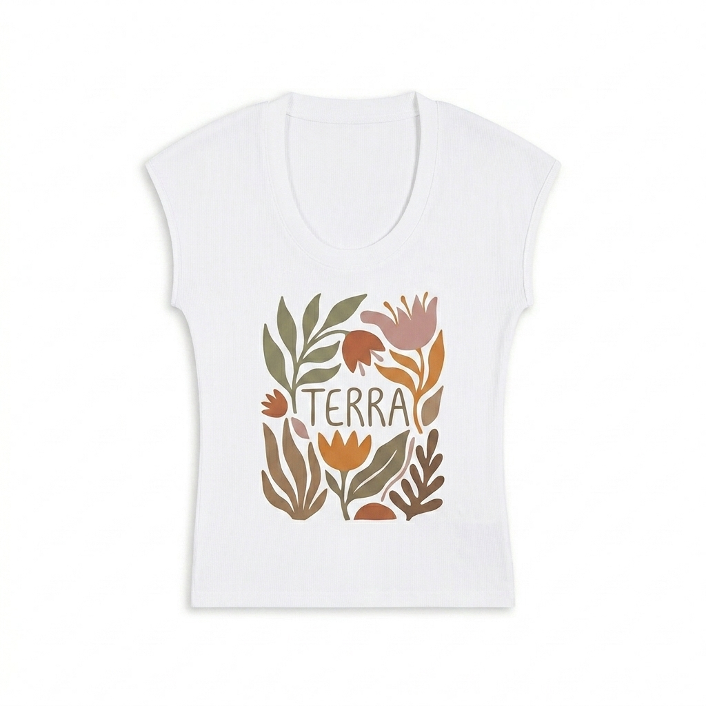Custom Fitted Sleeveless T-Shirt design direction 2: Bold Graphic Illustration featuring the TERRA wordmark