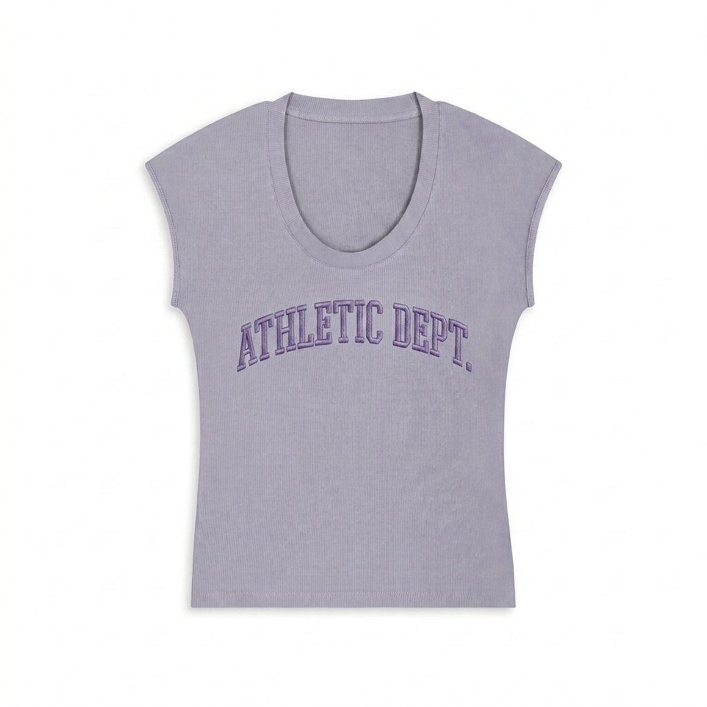 Custom Fitted Sleeveless T-Shirt design direction 3: Retro Collegiate Typography featuring the ATHLETIC DEPT. wordmark